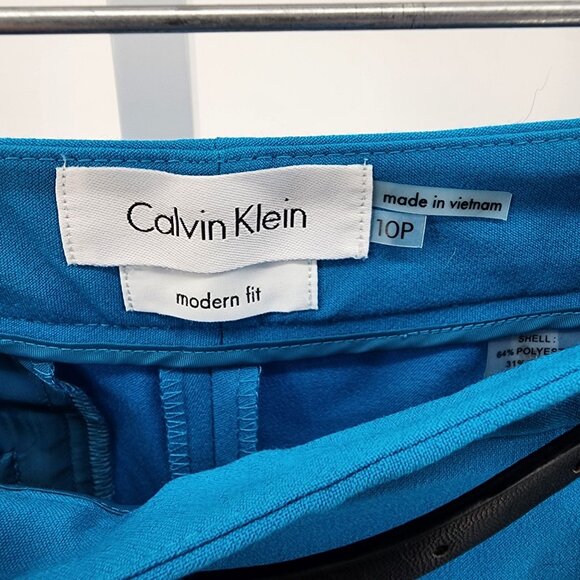 Calvin Klein Size 10P Womens Modern Fit Dress Pants Cerulean Blue With Belt - Picture 3 of 7
